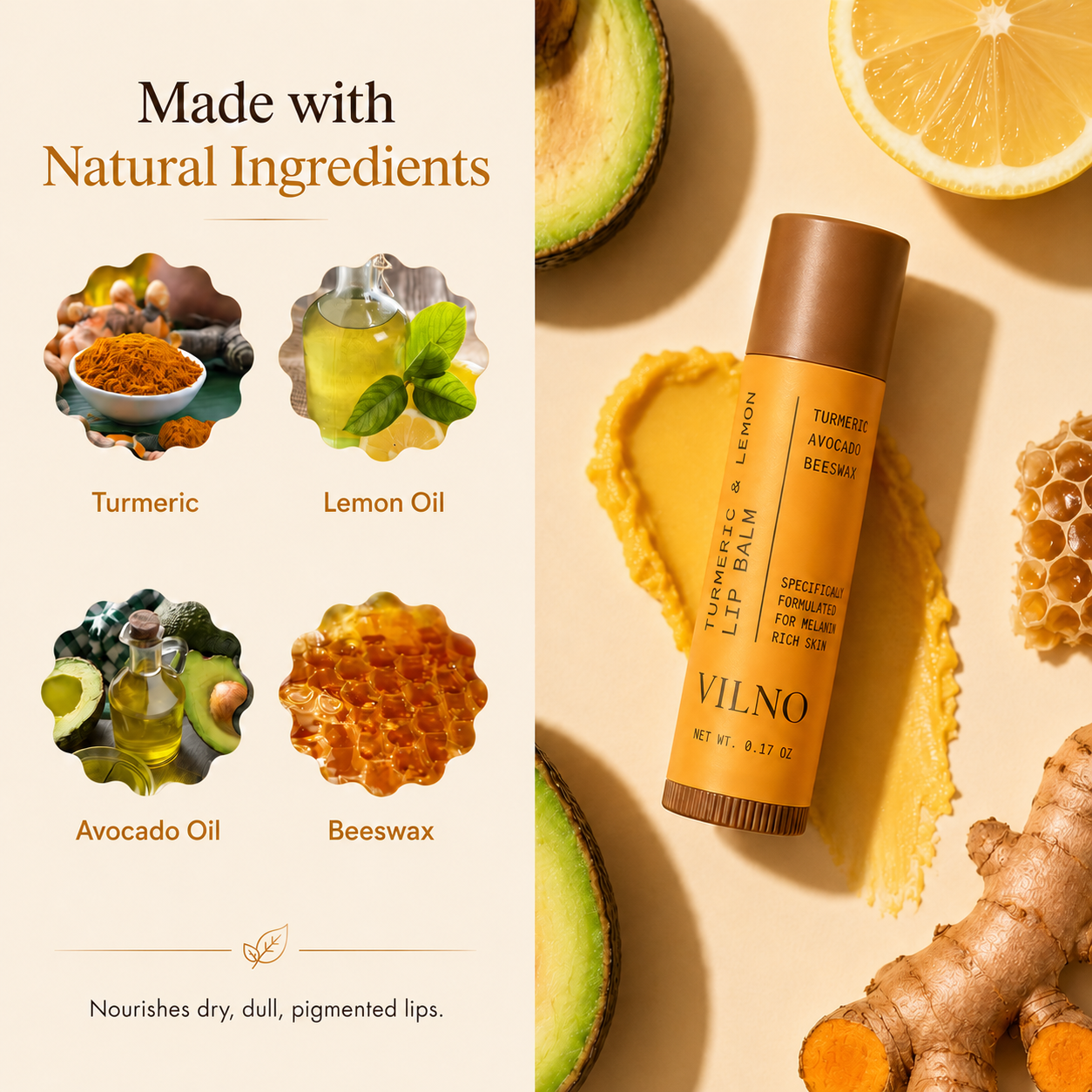 Turmeric & Lemon Lip Balm for Dark, Dry & Pigmented Lips